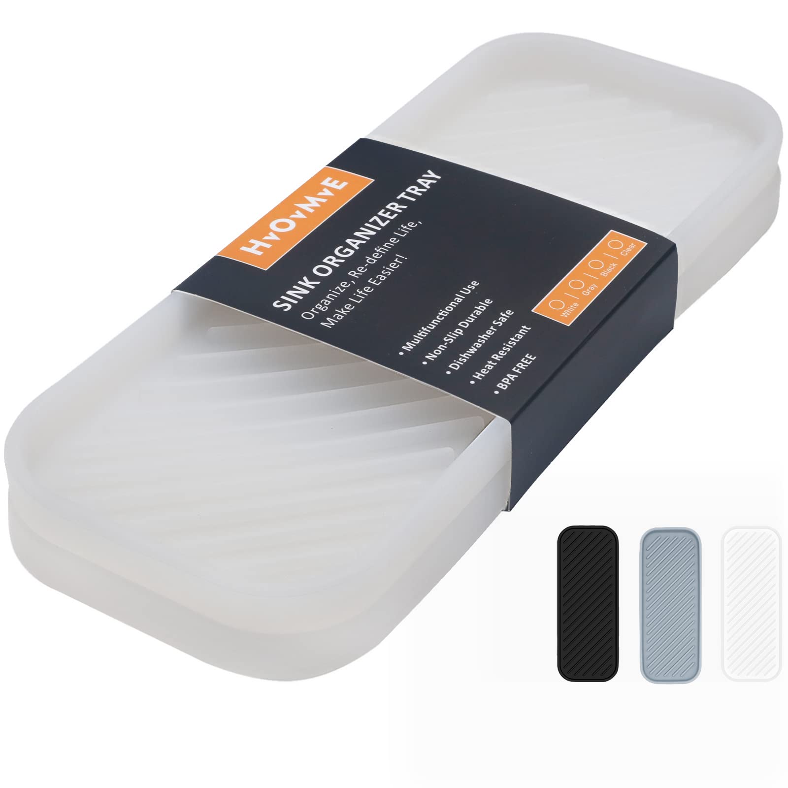 HvOvMvE Silicone Organiser Caddy, Kitchen Sink & Bathroom Holder for Sponge, Dish Brush and Soap Dispenser (Clear 2 Pack, 23.5x9.2cm)