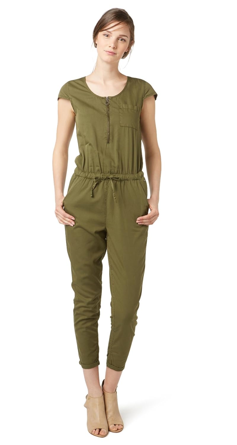 TOM TAILOR Denim Damen Jumpsuit Overall with Zipper Grün (Trendy Olive Green 7416) 42