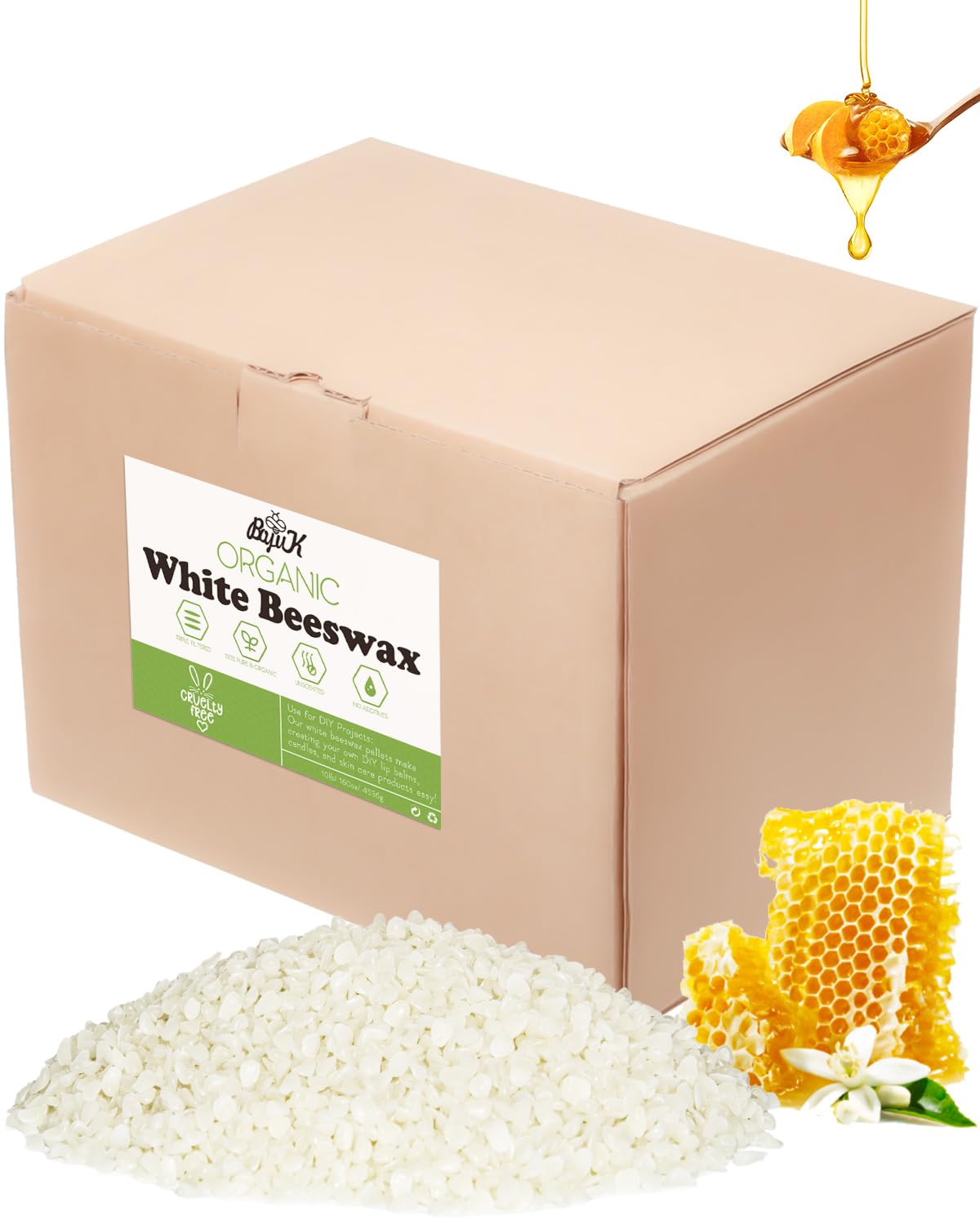 White Beeswax Pellets, Beeswax for Candle Making, Beeswax Pellets Cosmetic Grade Eco Friendly Products, Organic Beeswax for Body, Skin Care DIY, Lip Balm and Soap Making Supplies (2270g, White)