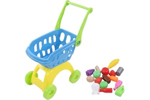 Fruit Shopping Cart Toy, Strong Drop Resistant Kids Shopping Cart Toy Burr for Kids (Blue)