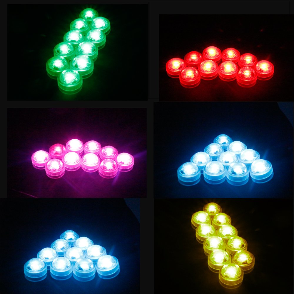 10Pack Mini Submersible Lights,LUXJET® Waterproof Underwater Lights with Remote control,Colorful Mood Lights for Aquarium, Vase, Pond, Swimming Pool, Garden,Party, Wedding Decoration(button batteries included)