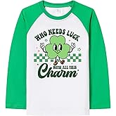 Kids St Patricks Day Shirt Girls Boys Cute Print Lucky Clover Long Sleeve T-Shirt Toddler Shamrock Irish Green Tops 2T