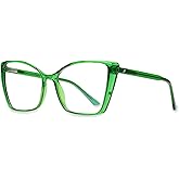 JFXQDR Blue Light Blocking Glasses for Women, Oversized Trendy Cat Eye Computer Gaming Glasses Anti Glare & UV Glare RF6204 (Basil Green Cateye Frame)