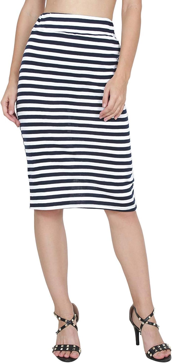My Swag Women's Pencil Skirt Elastic Waist Band Solid Color Skirt (26-30 Waist & Length 26")