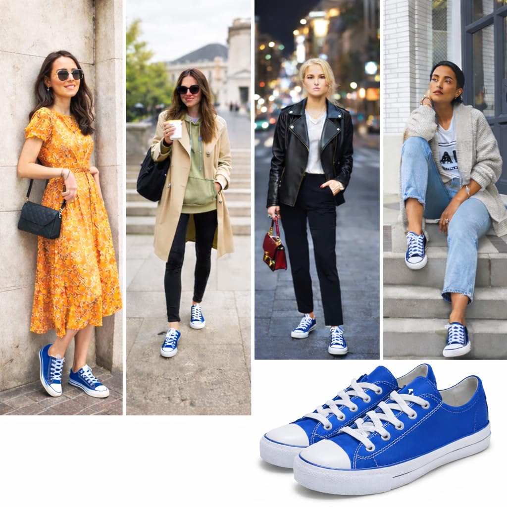 hello basics Canvas Shoes for Women Casual Low Top Blue Sneakers Fashion Womens Tennis Shoes, Cobalt, Size 9