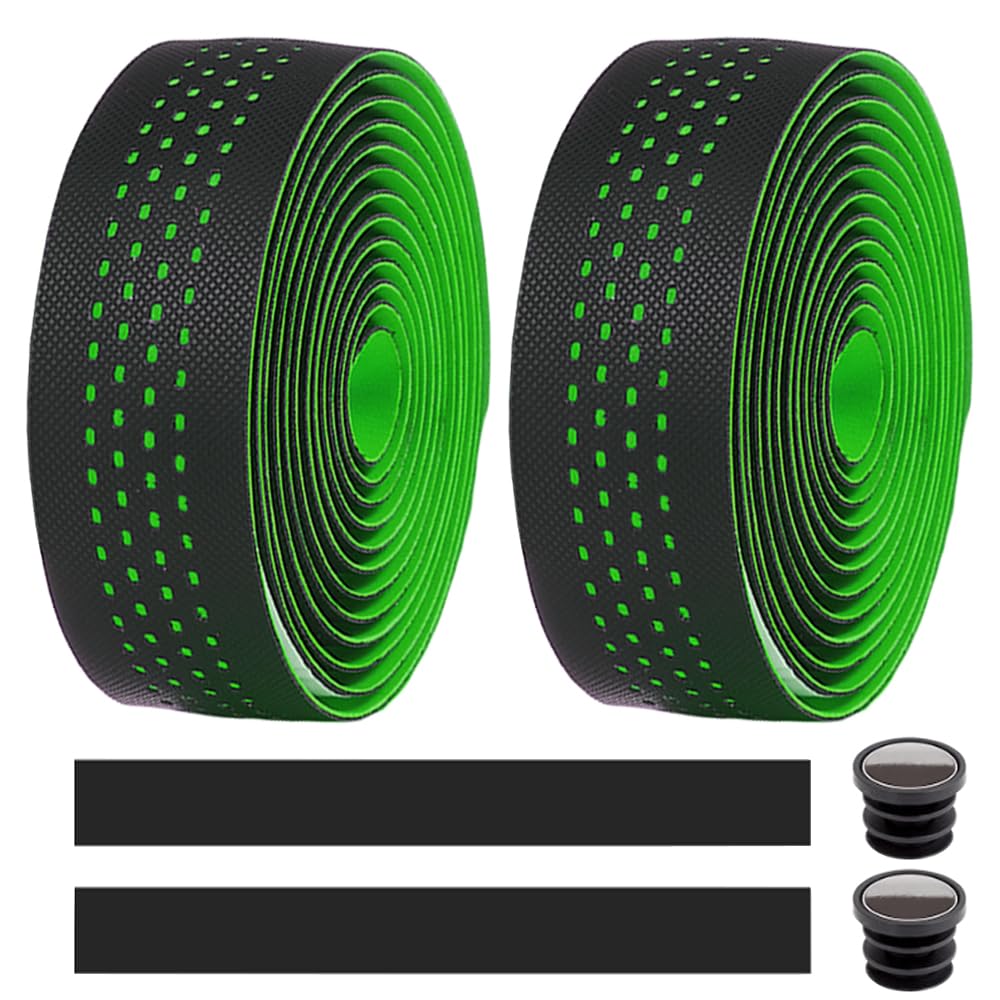 MOCNT Bicycle Handlebar Tape Breathable Cycling Bike Handlebar Tape PU EVA Handle Bar Grip Wrap Tapes Comfort Non Slip Shock Absorbent Road Bike Handlebar Drop Bar Tape Green