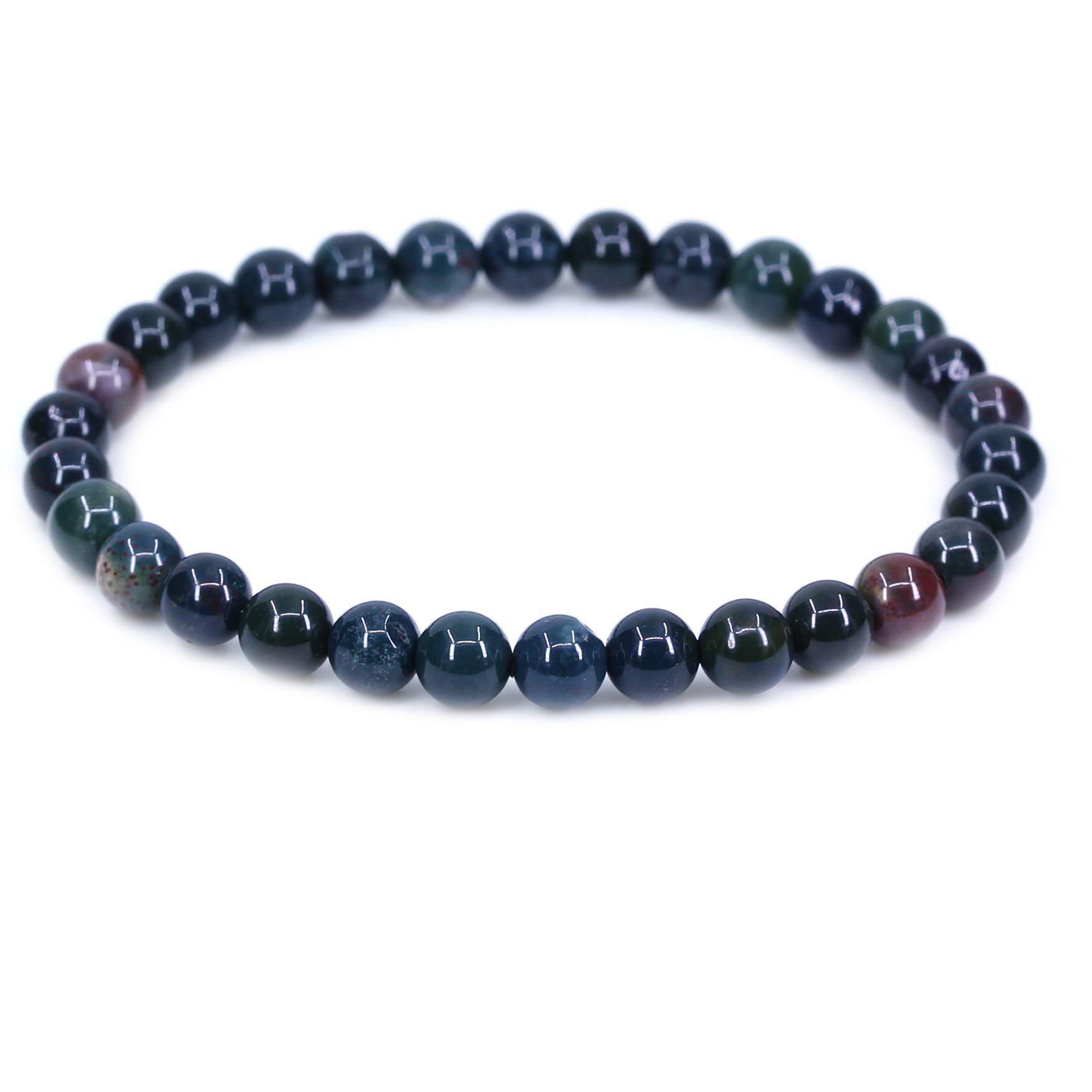 CHENYUE Natural Green Bloodstone Heliotrope Gemstone 6mm Round Beads Stretch Bracelet 7 Inch