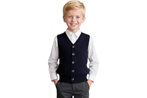 Yanmucy Boys Girls Knitted Vest V-Neck Sleeveless Knitwear Sweater School Uniform Matching Shirt Jumper for Kids 5-14 Years