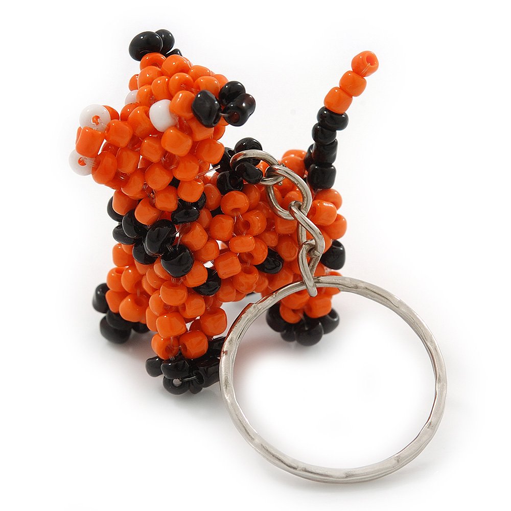Avalaya Orange/Black Glass Bead Scottie Dog Keyring/Bag Charm - 8cm Length