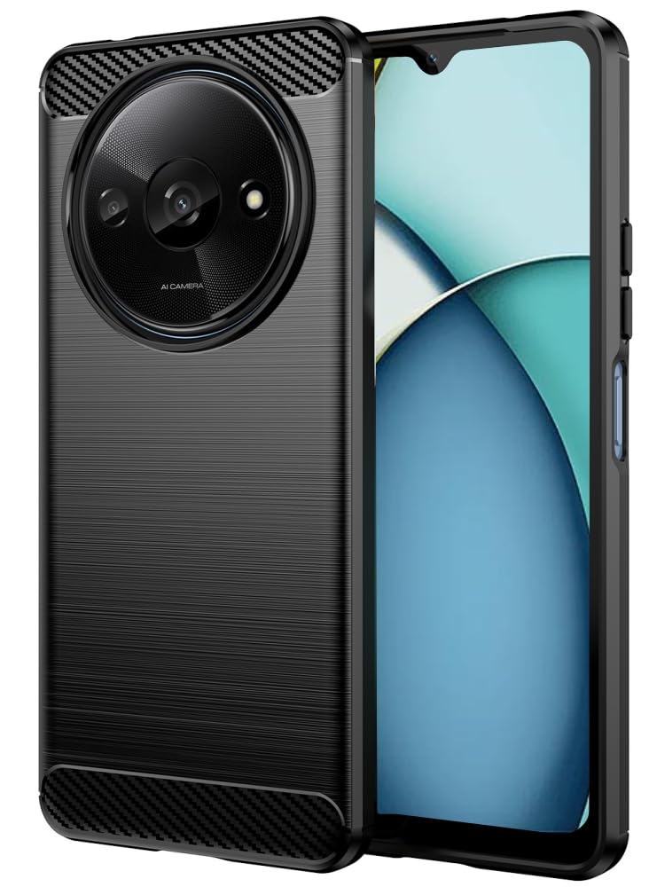 Folmecket Xiaomi Poco C61,Xiaomi Redmi A3 Case, Carbon Fiber Scratch Resistant,Shock Absorption Soft TPU Rubber Protective Cell Phone Cover for Xiaomi Redmi A3X 6.71" Black