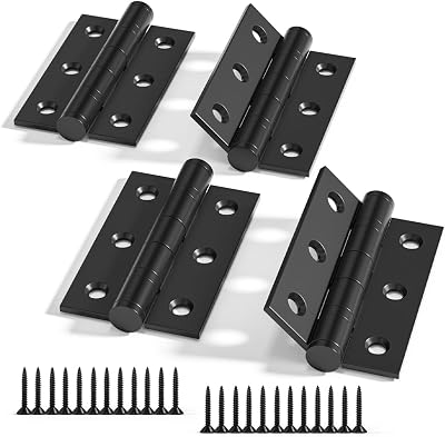 Bwintech 2 Pairs 75 x 50 x 2.0mm Matt Black Steel Fireproof Door Hinges