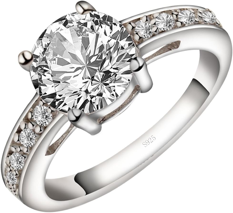 Meyiert Women Stylish S925 Sterling Silver Round Zircon Cut CZ Anniversary Engagement Wedding Rings