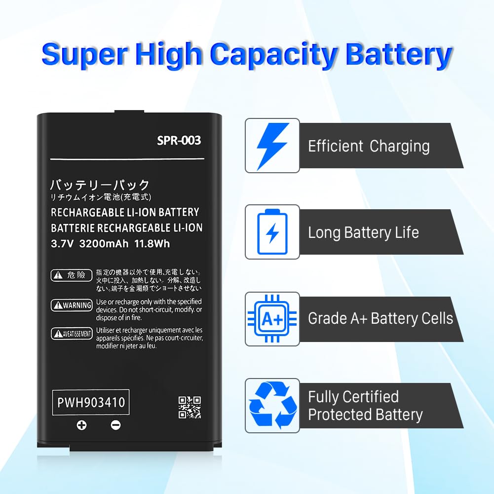 3DS XL Battery Pack, (2024 New Version) Ultra High Capacity 3200mAh Li