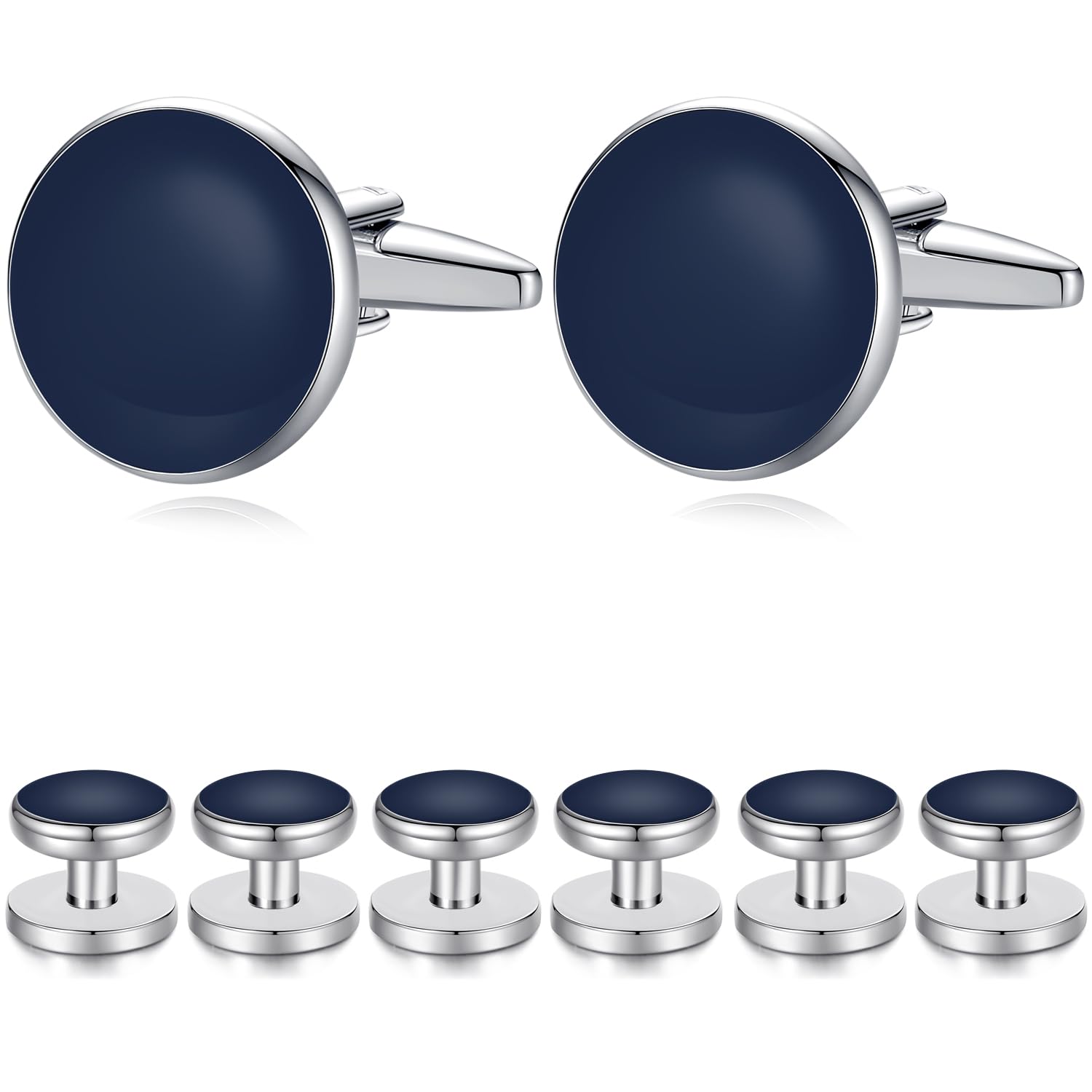 HONEY BEAR 8pcs Set Cufflinks and Studs - Black Onyx, for Men Shirts Tuxedo Wedding Gift …