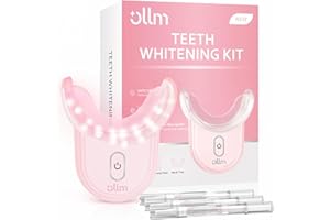 Teeth Whitening Kit Gel Pen Strips - Ollm Specially Formulated for Sensitive Teeth, Gum, Braces Care 32X LED Light Tooth Whitener, Professional Oral Beauty Products Dental Tools 2 Mouth Trays (Pink)