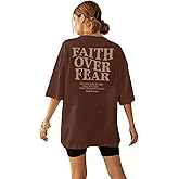 BANGELY Faith Over Fear Shirt Women Graphic Shirts Oversized Workout Gym Christian Religious Tees Drop Shoulder Tee Tops