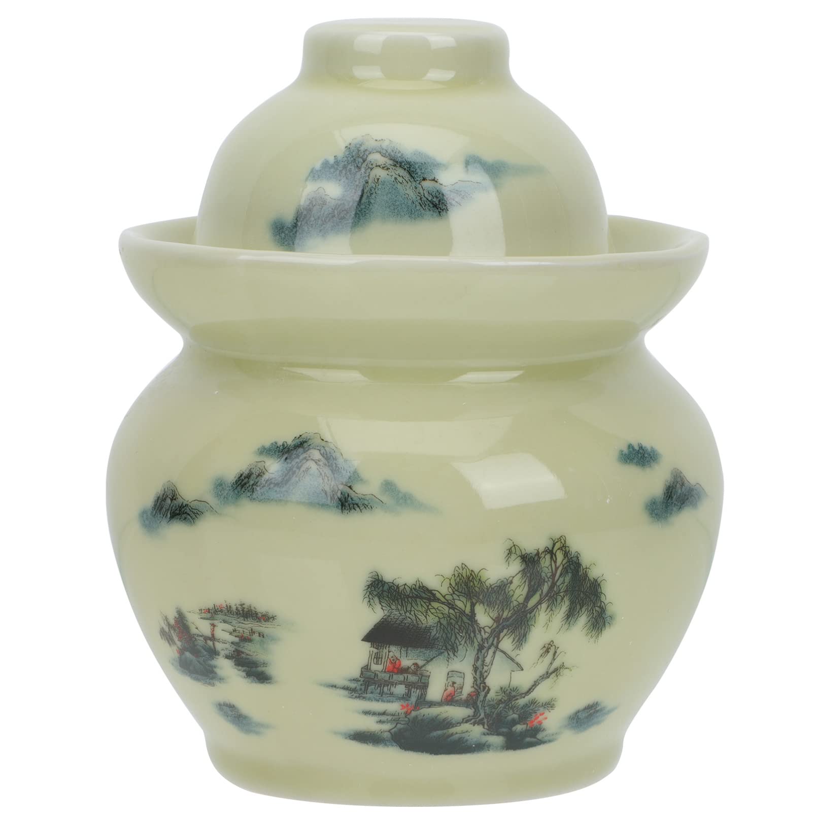 Angoily Ceramic Pickle Jar Homemade Water Seal Fermenting Jar Sauerkraut Crock Container Vegetables Kimchi Jar Canister for Home Kitchen