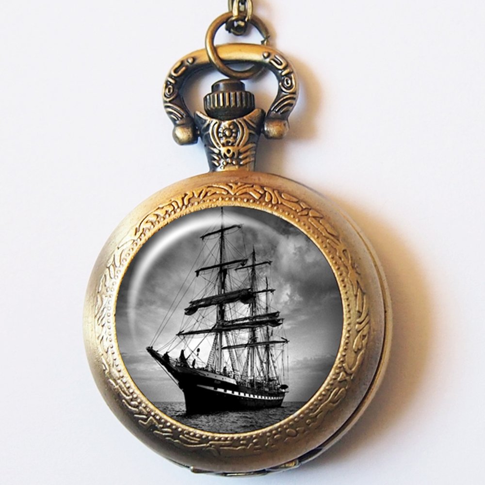 Vintage Pirate Captain Ship Pocket Watch Silver or Gold