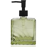 Green Square Glass Soap Dispenser with Black Rust Proof Pump, Refillable Liquid Hand soap Dispenser Bathroom, Kitchen Dish Soap Bottle Countertop