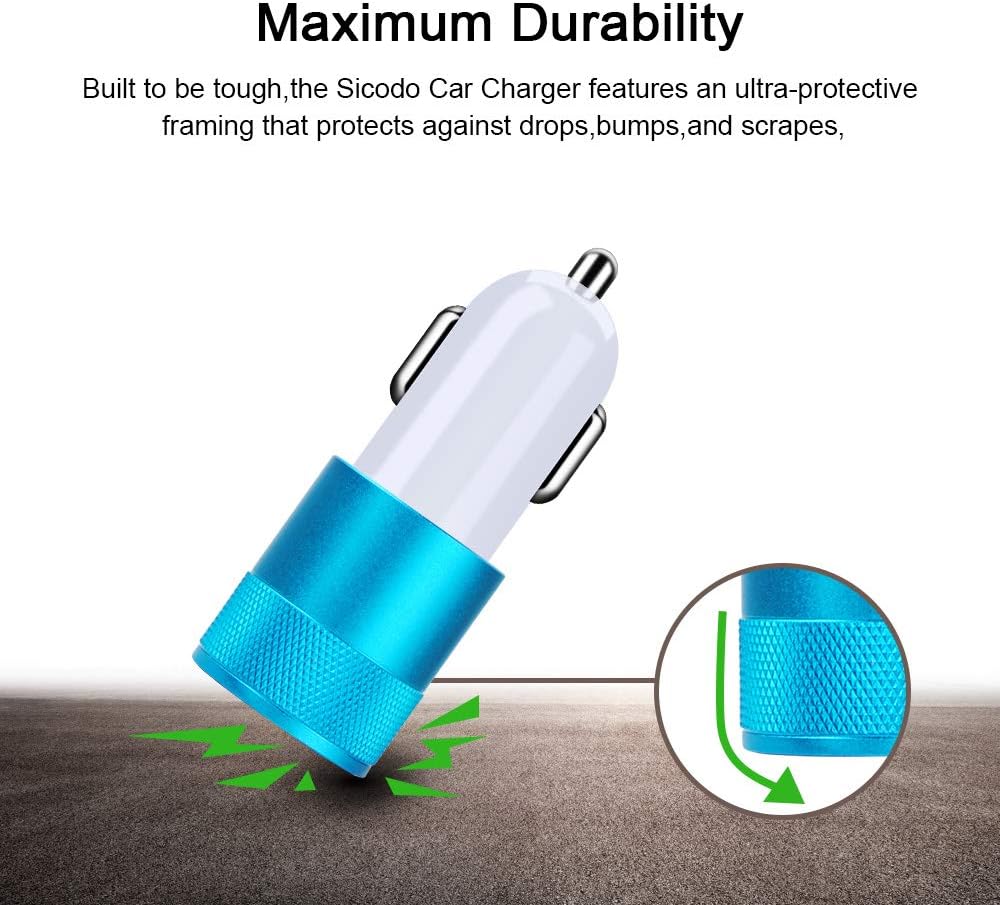 Car Charger,Sicodo 3.4A 2 Pack USB Smart Port Charger Compatible with iPhone X 8 7 6S 6 Plus, 5 SE 5S 5 5C,Galaxy S9 S8 S7 S6 Edge, Note 8 4, LG G6 G5 V10 V20,Nexus 5 X 6P,Pixel,iPad Pro Portable