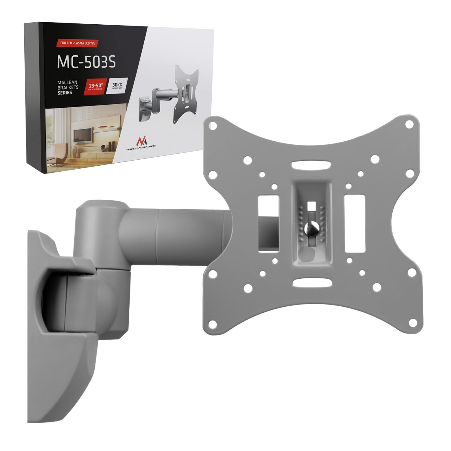 Maclean MC-502A TV Wall Mount Bracket LCD LED Plasma 3D 23-50'' up to 30kg max vesa 200x200 Silver
