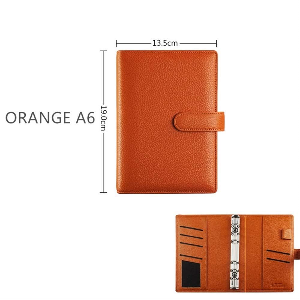 Genuine Leather Planner File Folder Manager Document Bag Hasp Conference with Spiral Binder Orange A6 FASTERNER