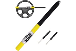Tevlaphee Steering Wheel Lock, Car Lock Anti Theft Keyless Extendable Retractable Password 5 Coded Combination Lock, Heavy Duty Universal Fit (Yellow)