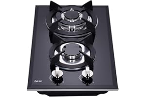 Deli-kit 12 Inch Dual Fuel Gas Cooktop - Sealed 2 Burners, Tempered Glass, Drop-in Gas Hob DK123-A01S, Black