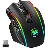 Redragon Wireless Gaming Mouse, MMO Gaming Mouse UP 16,000 DPI, 16 Macro Programmable Buttons, RGB Rechargeable with 12 Side Buttons, 70Hrs for PC Laptop MOBA FPS, M901P-KS