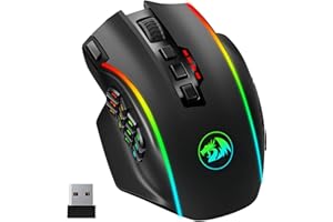 Redragon Wireless Gaming Mouse, MMO Gaming Mouse UP 16,000 DPI, 16 Macro Programmable Buttons, RGB Rechargeable with 12 Side Buttons, 70Hrs for PC Laptop MOBA FPS, M901P-KS