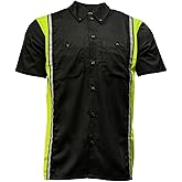 Milwaukee Motorcycle Clothing Co. MDM11611 Men's Black and Neon-Green Button Up Mechanic Shirt w/Reflective Stripe