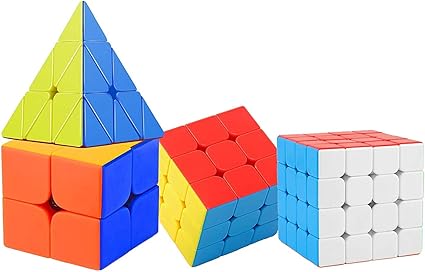 Toy Arena Rubiks High Speed & Smooth Stickerless Brainstorming Magic Puzzle Cube Combo - Anti Stress for Adults and Kids (2x2 3X3 4X4 and Pyraminx) - Set of 4