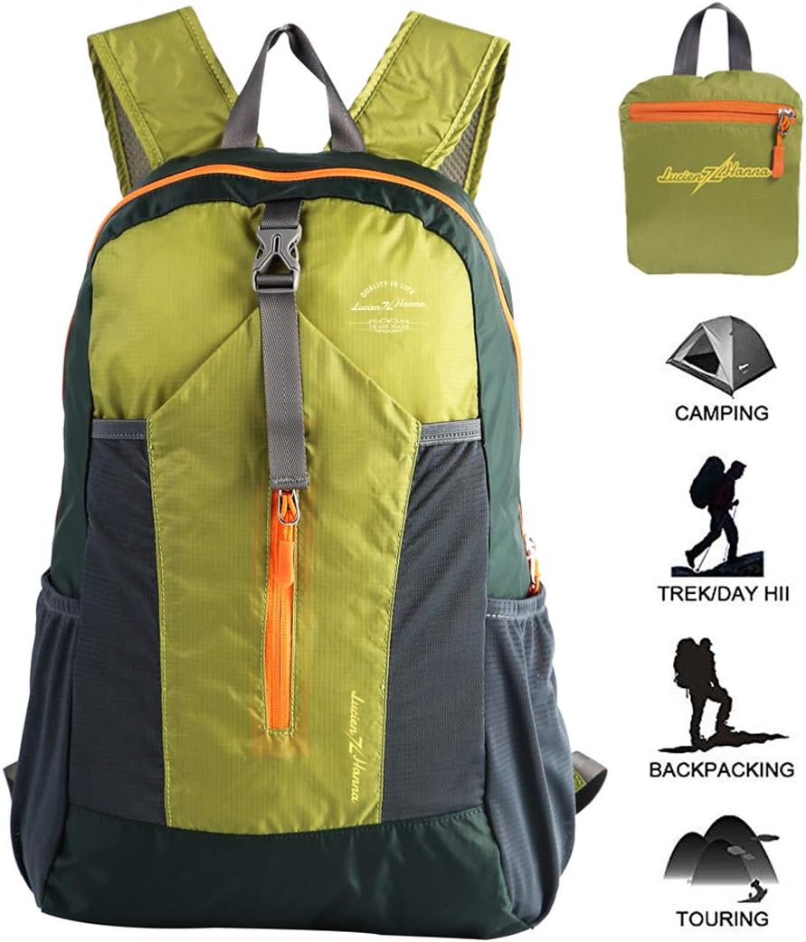 Lucien Hanna Lightweight Packable Hiking Backpack for Women Men Outdoor Travel Waterproof Small Daypack 20L