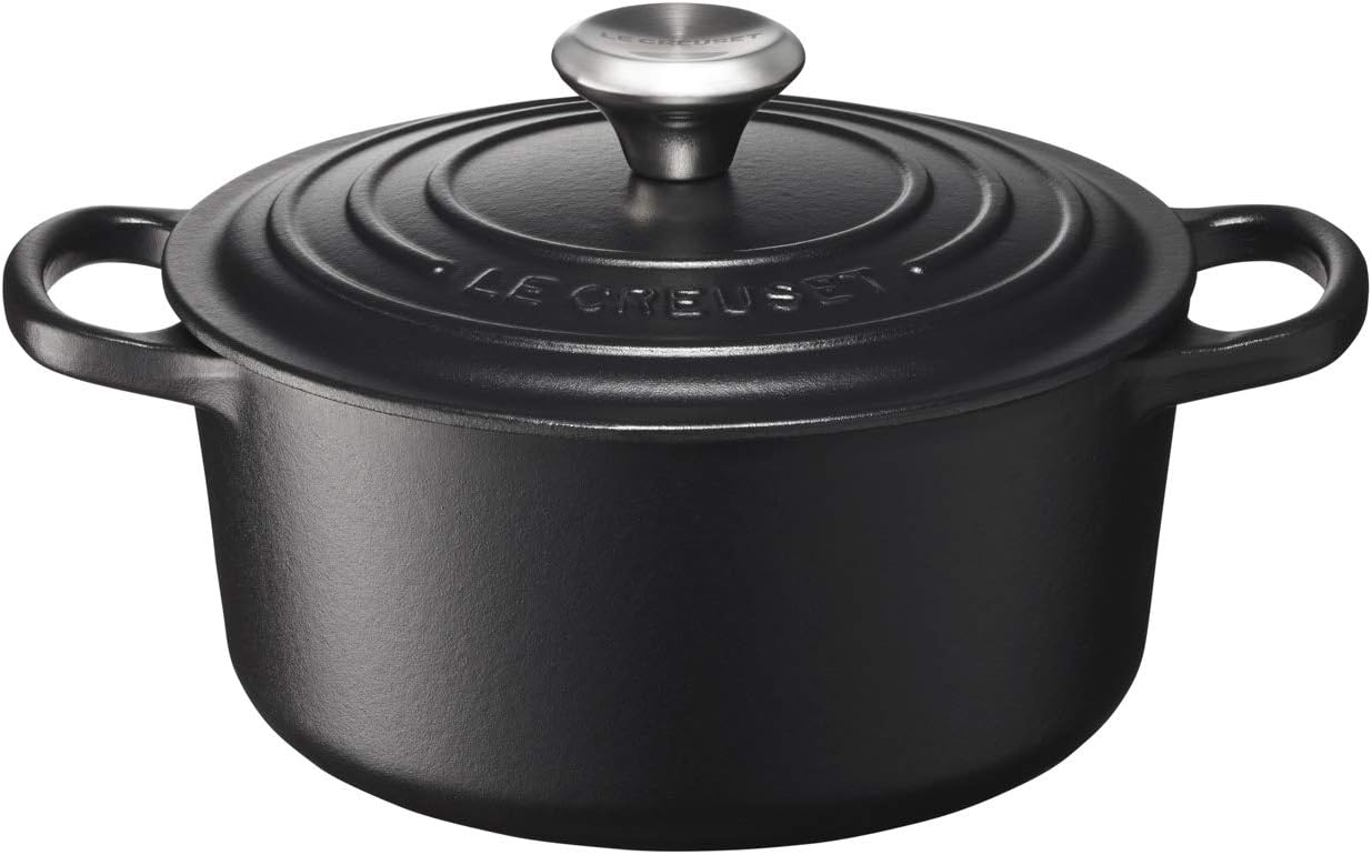LE CREUSET Signature Enamelled Cast Iron Round Casserole Dish with Lid, 18 cm, 1.8 Litre, Matte Black, 21177180000430