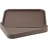 Fast Food Tray, SEHOI 8 Pack 16 x 12 Inches Plastic Fast Food Serving Tray, Coffee Color Rectangular Cafeteria Tray for Restaurant, Kitchen, Party, Picnic
