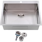 Friho 25x22 Drop in Kitchen Sink, Brushed Nickel Topmount Kitchen Sinks, SUS304 Commercial Handmade 16 Gauge Single Bowl Stai