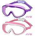 COOLOO Kids Swim Goggles for Age 3-15, 2 Pack Kids Goggles for Swimming with Nose Cover, No Leaking, Anti-Fog, Waterproof