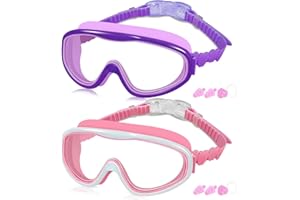 COOLOO Kids Swim Goggles for Age 3-15, 2 Pack Kids Goggles for Swimming with Nose Cover, No Leaking, Anti-Fog, Waterproof