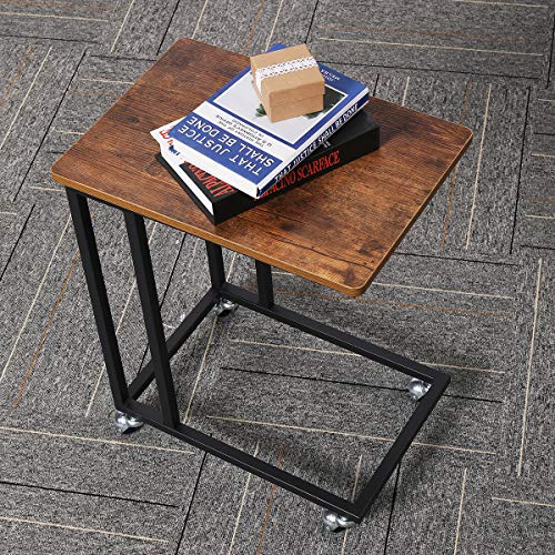 C Shaped End Side Table with Wheels Rolling C Table Couch Table That