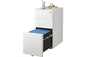 DEVAISE 3-Drawer Slim Vertical File Cabinet, Fully Assembled Except Casters, Legal/Letter Size, White