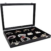 Wudygirl Jewelry Tray 12 Grid Jewelry Organizer with Clear Lid Bracelet Holder Organizer Display Case Removable, Black Velvet (12 Grid)