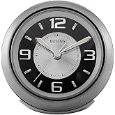 Bulova - 3.75" W x 3.75" H B5027 Lite Night Alarm Clock | Brushed Silver-Tone Case | Illuminated Dial | Luminous Hands | Quiet Sweep | Snooze Function
