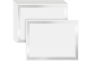 Juvale 50 Sheets Silver Foil Certificate Paper for Printing - Customizable Blank Cardstock with Border for Graduation Diploma, Achievement Awards, Recognition Documents (8.5 x 11 in, White)