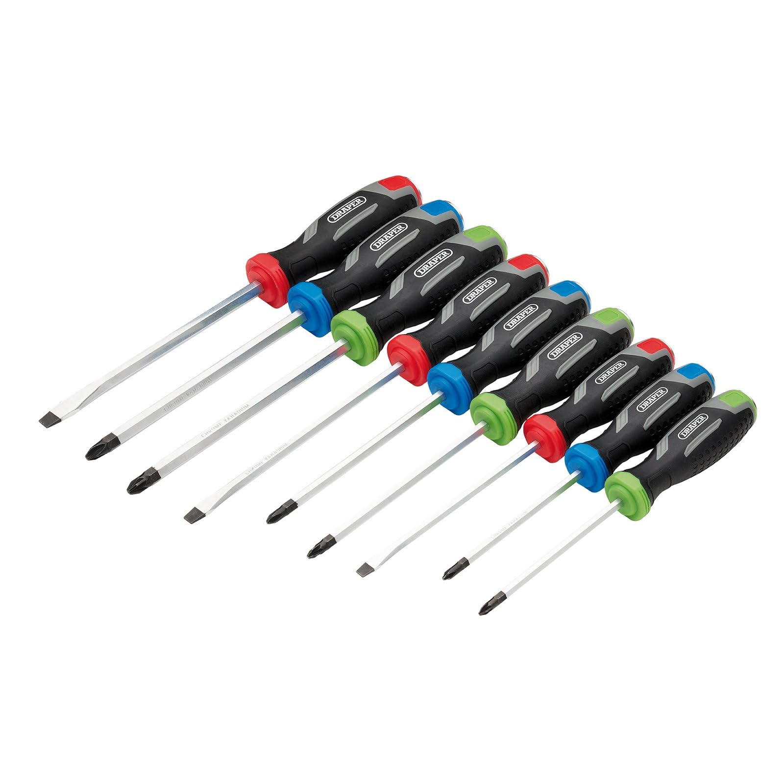 Draper 9pc Pound Thru Soft Grip Screwdriver Set - 13487 - Magnetic Tip, CRV Blade