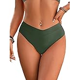 Fanuerg Women's Bikini Bottom Cross V Cut Front Swimsuit Full Coverage Bathing Suit Bottoms