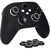 HLRAO Anti-Slip Black Controller Skin,Studded Edition Protective Silicone Cover Skin Grips Compatible with Xbox Series X/S Controller and 6 PCS Thumb Grips Caps.