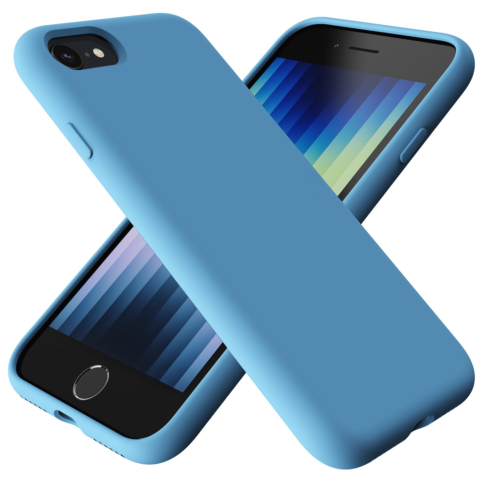 TAXXOE Liquid Silicone Case Compatible with iPhone SE 2020/2022, iPhone 8/7, 4.7 Inch, Soft-Touch, Shockproof, DustProof, Antiskid Full Body Phone Cover for iPhone SE - Chrysanthemum Blue — image 1