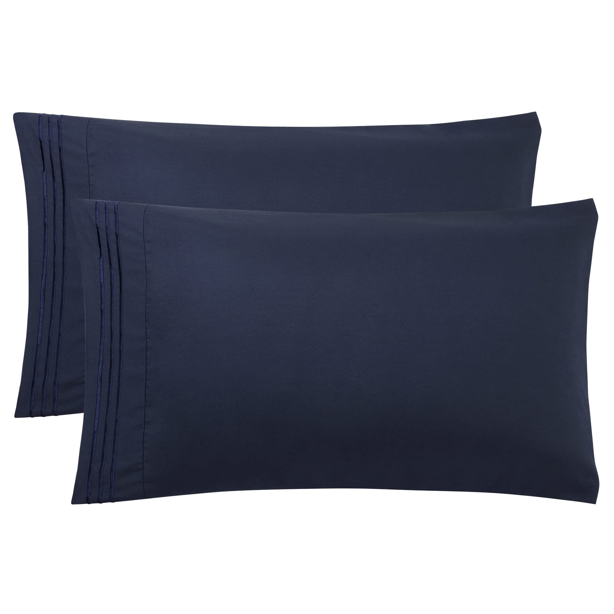 PiccoCasa Brushed Microfiber Pillowcases 2 Pack Soft Breathable Pillow Covers with Embroidery, Pillow Case Covers with Zipper Closure Navy 50 x 75cm
