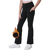 Desol Girl's Thermal Fleece Lined Flare Leggings High Waisted Bell Bottom Kids Warm Yoga Pants with Pockets Preppy Clothes