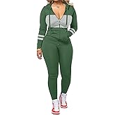 AUXDIO Women 2 Piece Outfits Color Block Casual Workout Sets Bodycon Tracksuit Zip Up Long Sleeve Hoodle Jacket Jogger Set